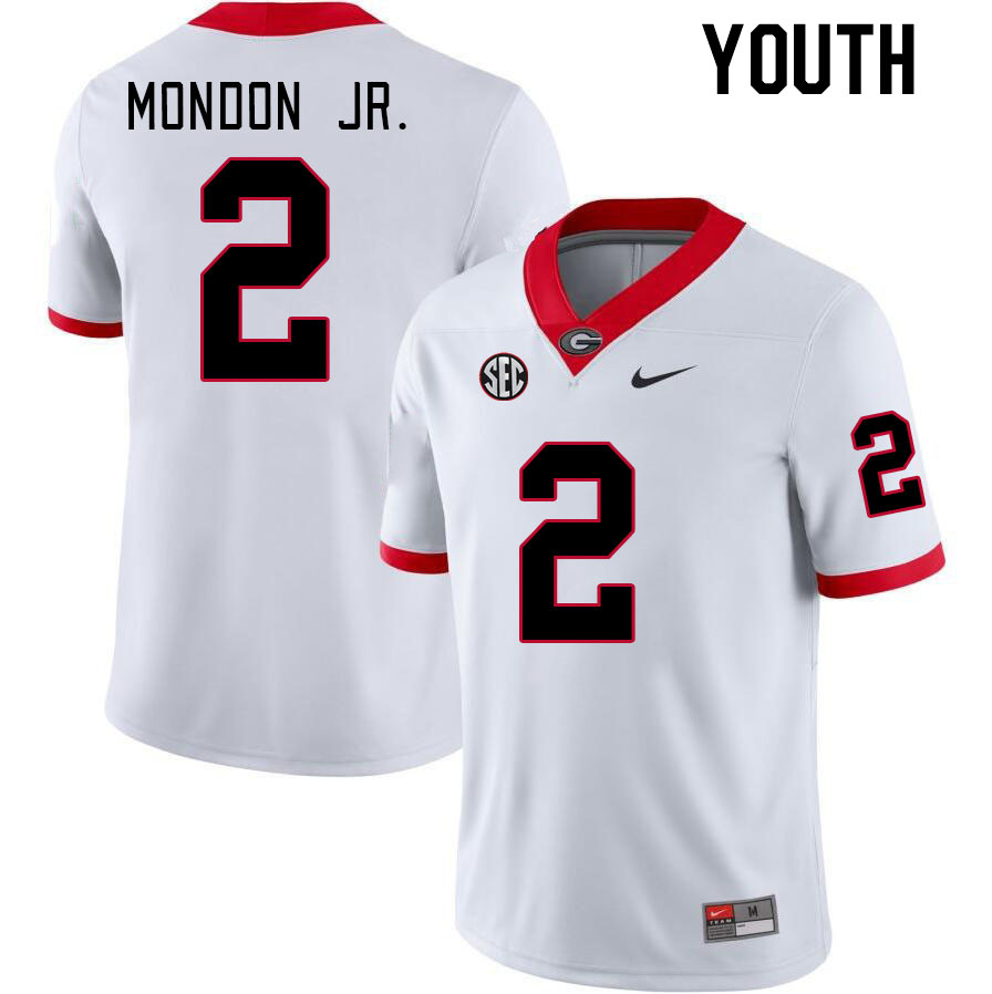 Georgia Bulldogs Youth Smael Mondon Jr. #2 White Stitched College UGA Football Jersey 23GZ010GC